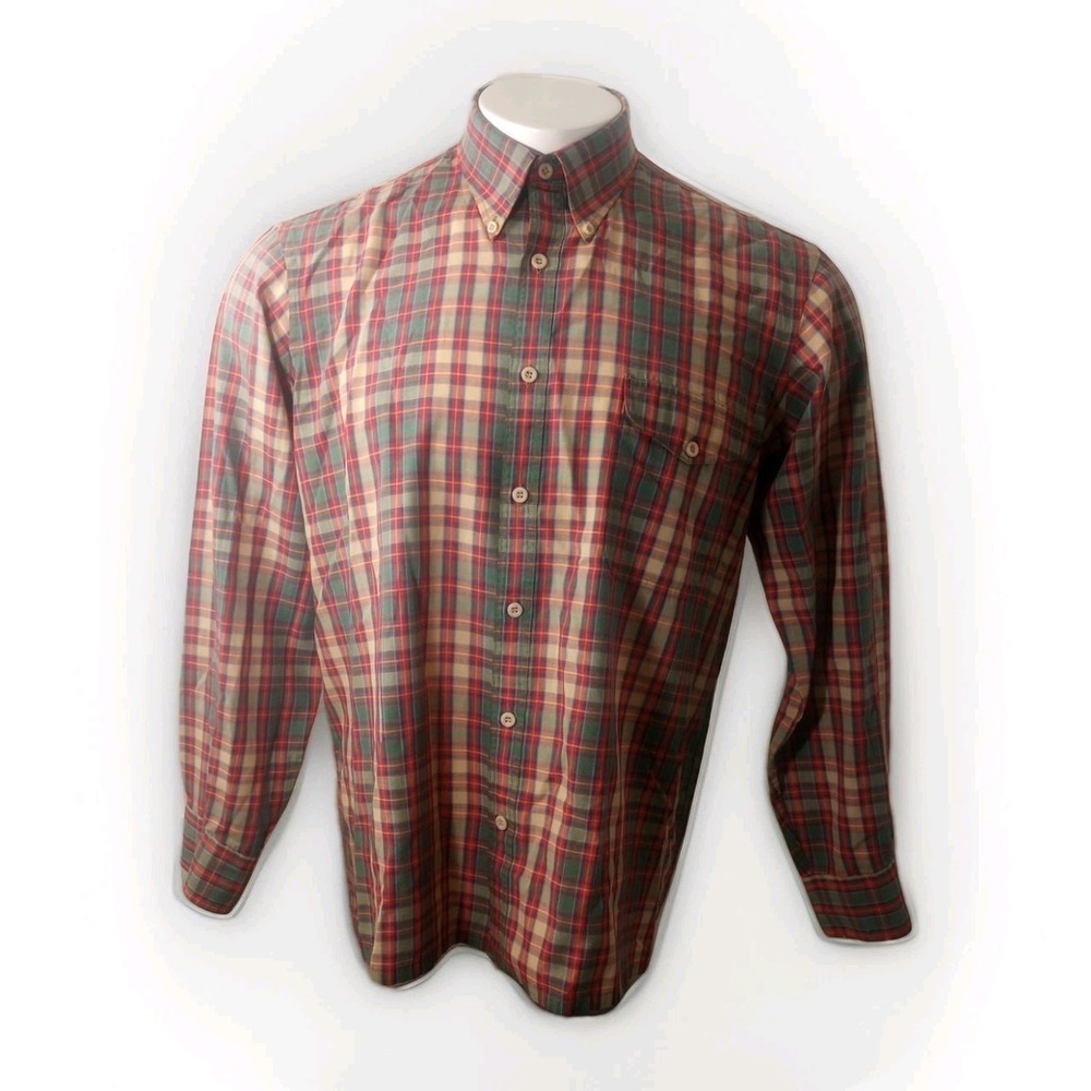 VTG Equipment Henry Grethel Shirt Mens L Red Blue Plaid Long Sleeve Button Camp